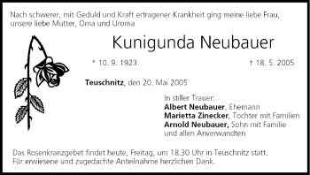 Anzeige von Kunigunda Neubauer von MGO