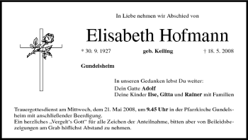 Anzeige von Elisabeth Hofmann von MGO
