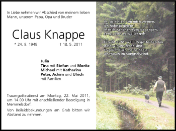 Anzeige von Claus Knappe von MGO