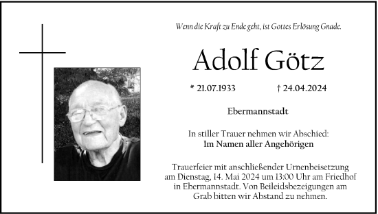 Anzeige von Adolf Götz von MGO