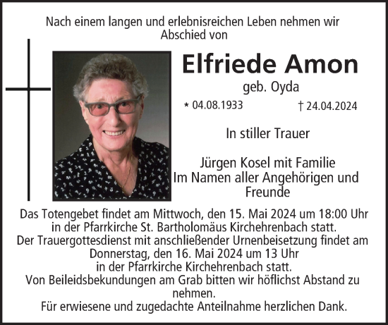 Anzeige von Elfriede Amon von MGO