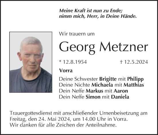 Anzeige von Georg Metzner von MGO