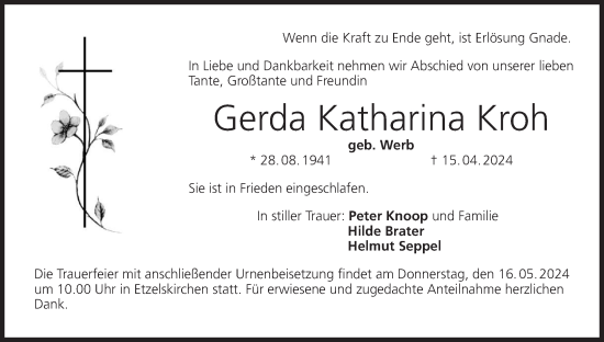 Anzeige von Gerda Katharina Kroh von MGO