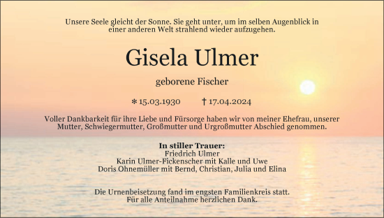Anzeige von Gisela Ulmer von MGO