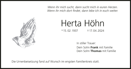 Anzeige von Herta Höhn von MGO