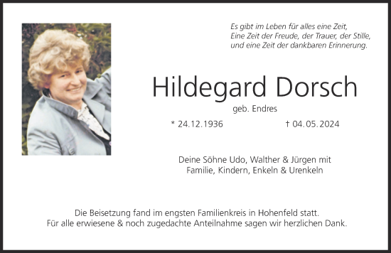 Anzeige von Hildegard Dorsch von MGO