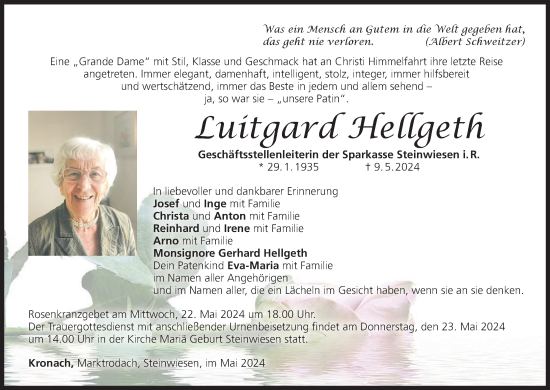 Anzeige von Luitgard Hellgeth von MGO
