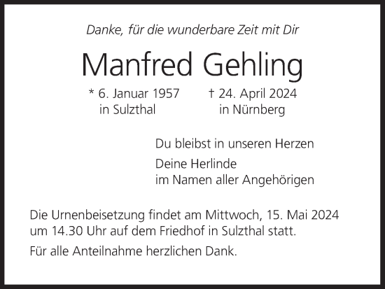 Anzeige von Manfred Gehling von MGO
