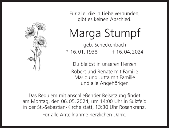 Anzeige von Marga Stumpf von MGO