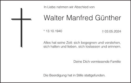 Anzeige von Walter Manfred Günther von MGO