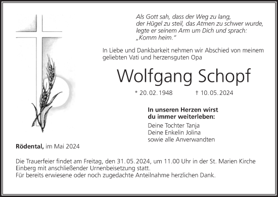 Anzeige von Wolfgang Schopf von MGO