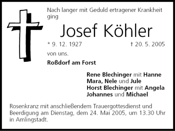 Anzeige von Josef Köhler von MGO