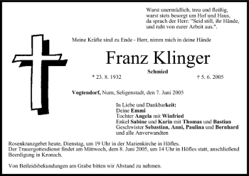 Franz Klinger Traueranzeige Trauer Infranken De