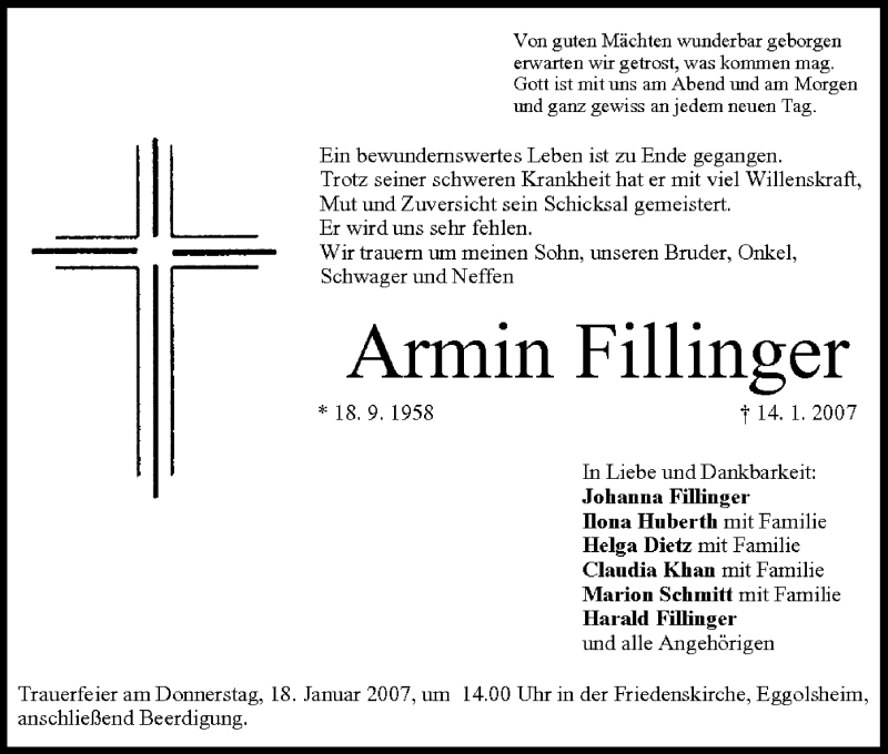 Armin Fillinger Traueranzeige Trauer InFranken De