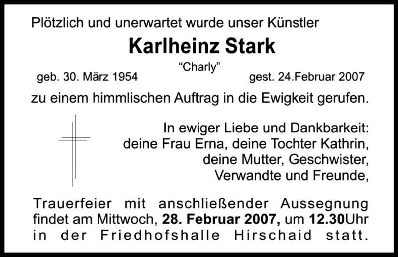 Karlheinz Stark Traueranzeige Trauer Infranken De