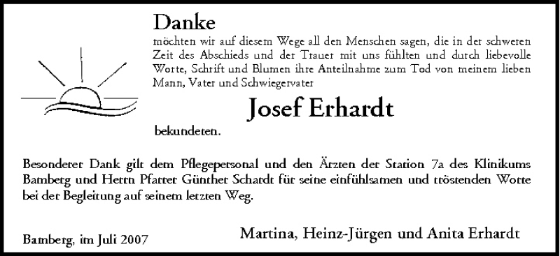 Josef Erhardt Traueranzeige Trauer InFranken De