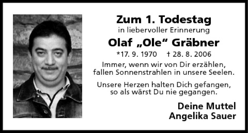  Traueranzeige für Olaf Gräbner vom 28.08.2007 aus MGO