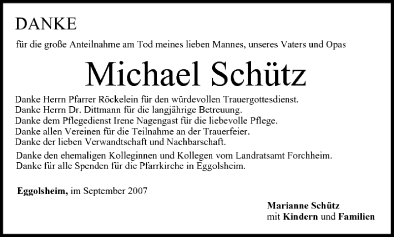 Michael Schütz Traueranzeige trauer inFranken de