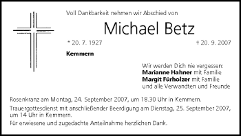 Michael Betz Traueranzeige Trauer Infranken De