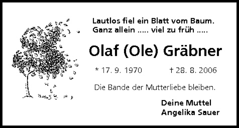  Traueranzeige für Olaf Gräbner vom 28.08.2009 aus MGO