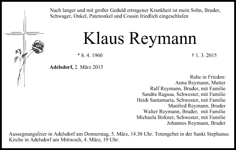  Traueranzeige für Klaus Reymann vom 03.03.2015 aus MGO