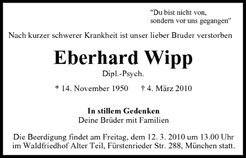  Traueranzeige für Eberhard Wipp vom 10.03.2010 aus MGO
