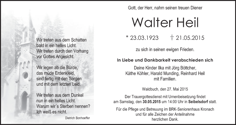 Walter Heil Traueranzeige Trauer Infranken De