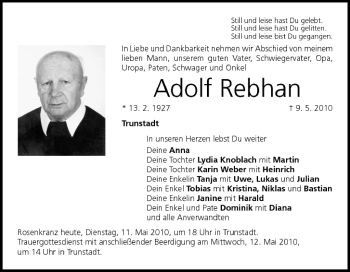 Anzeige von Adolf Rebhan von MGO