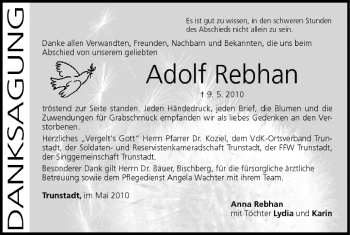 Anzeige von Adolf Rebhan von MGO