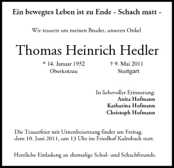 Anzeige von Thomas Heinrich Hedler von MGO