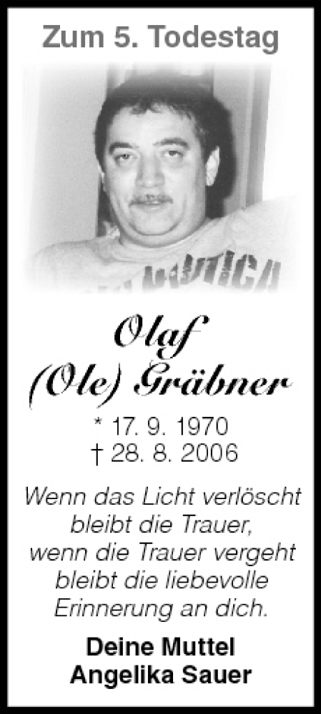  Traueranzeige für Olaf Gräbner vom 27.08.2011 aus MGO