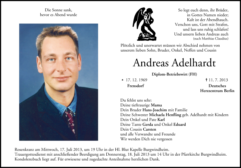  Traueranzeige für Andreas Adelhardt vom 16.07.2013 aus MGO