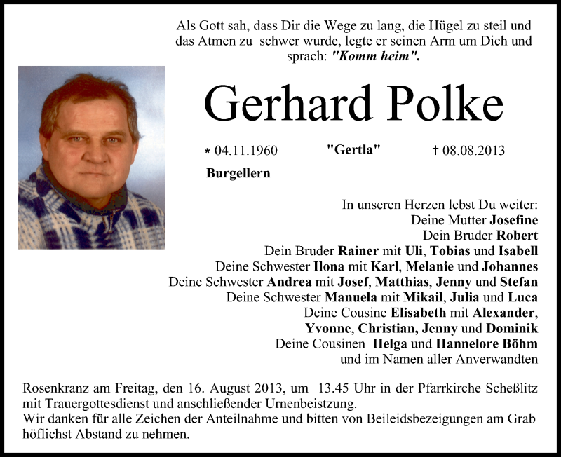 Gerhard Polke Traueranzeige Trauer InFranken De