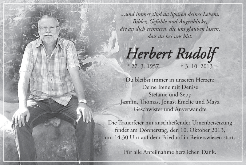  Traueranzeige für Herbert Rudolf vom 07.10.2013 aus MGO
