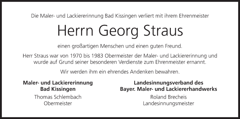  Traueranzeige für Georg Straus vom 18.01.2014 aus MGO