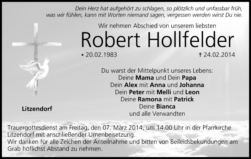  Traueranzeige für Robert Hollfelder vom 05.03.2014 aus MGO