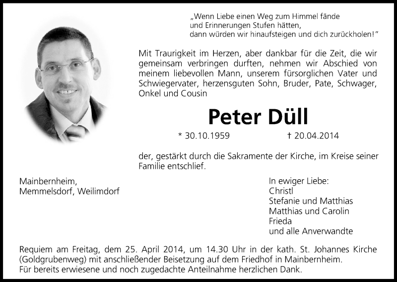  Traueranzeige für Peter Düll vom 24.04.2014 aus MGO