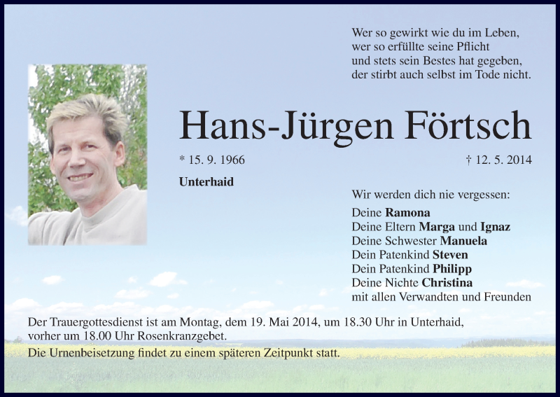 Traueranzeige für Hans-Jürgen Förtsch vom 17.05.2014 aus MGO