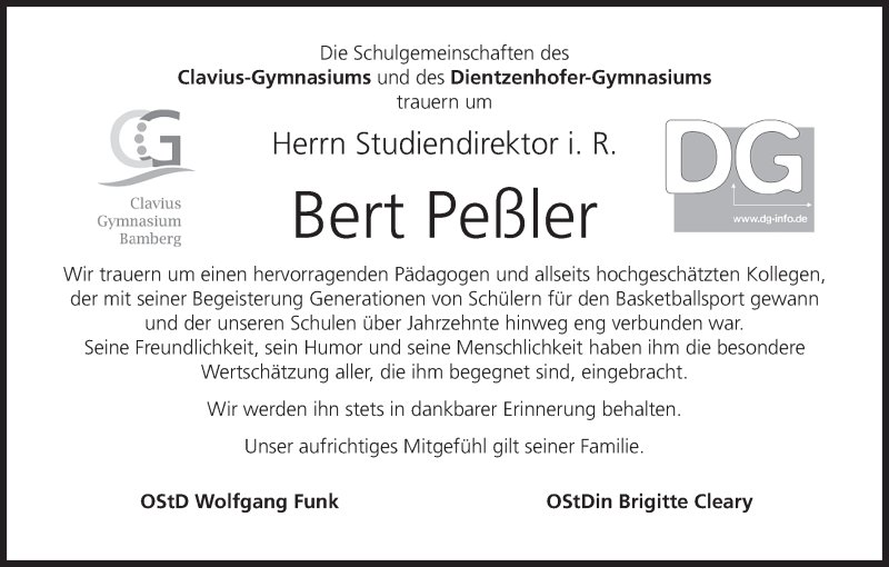  Traueranzeige für Bert Peßler vom 22.05.2014 aus MGO