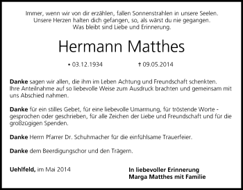 Anzeige von Hermann Matthes von MGO