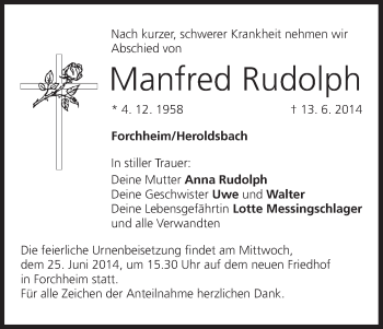 Manfred Rudolph Traueranzeige Trauer InFranken De