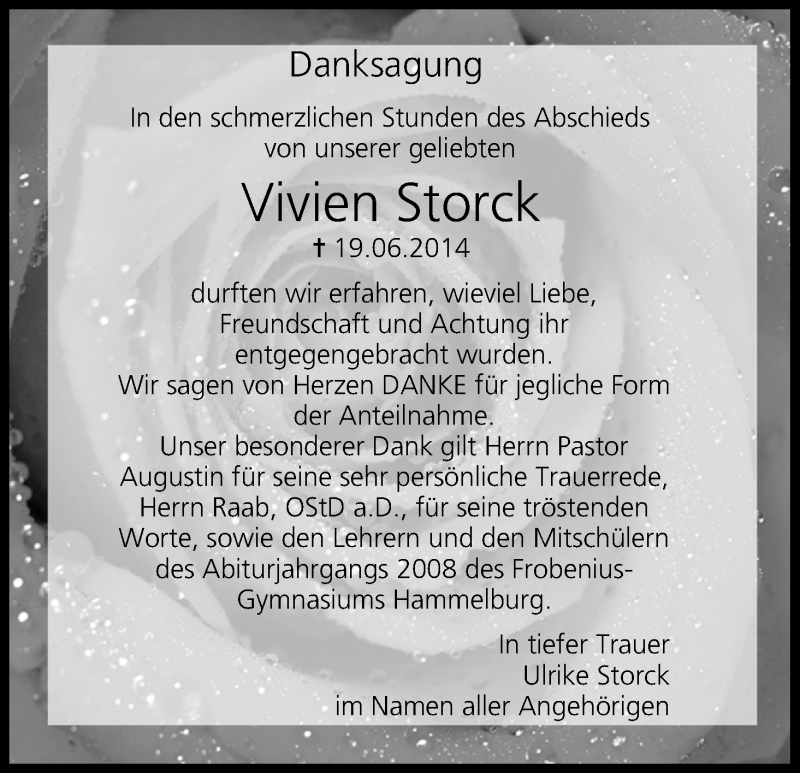  Traueranzeige für Vivien Storck vom 05.07.2014 aus MGO