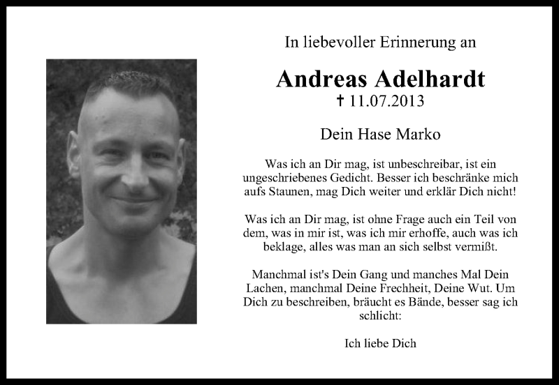  Traueranzeige für Andreas Adelhardt vom 11.07.2014 aus MGO