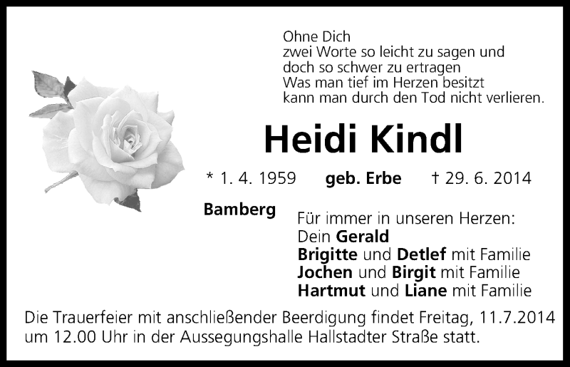  Traueranzeige für Heidi Kindl vom 10.07.2014 aus MGO