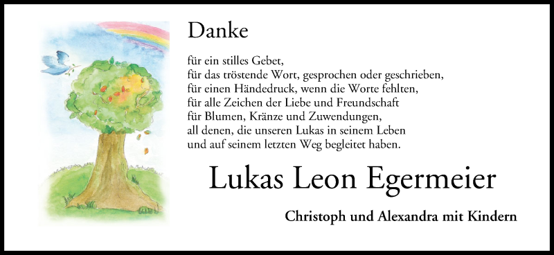 Traueranzeige für Lukas Leon Egermeier vom 13.08.2014 aus MGO