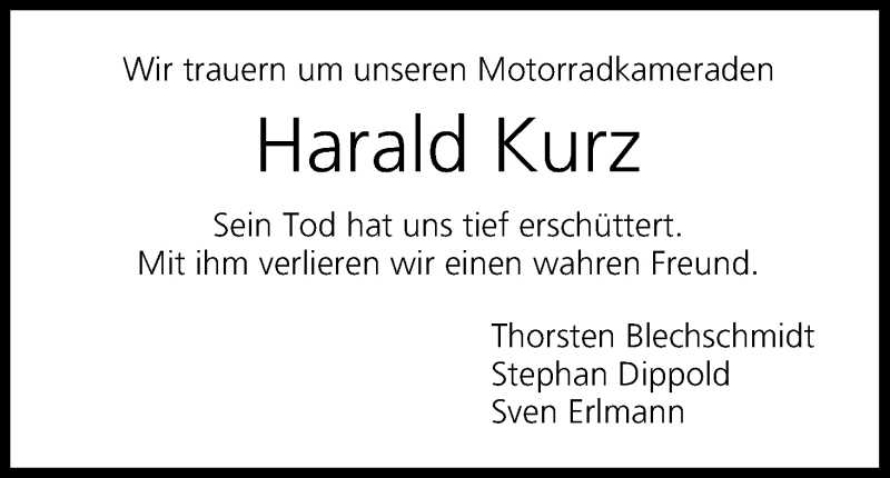  Traueranzeige für Harald Kurz vom 23.10.2014 aus MGO