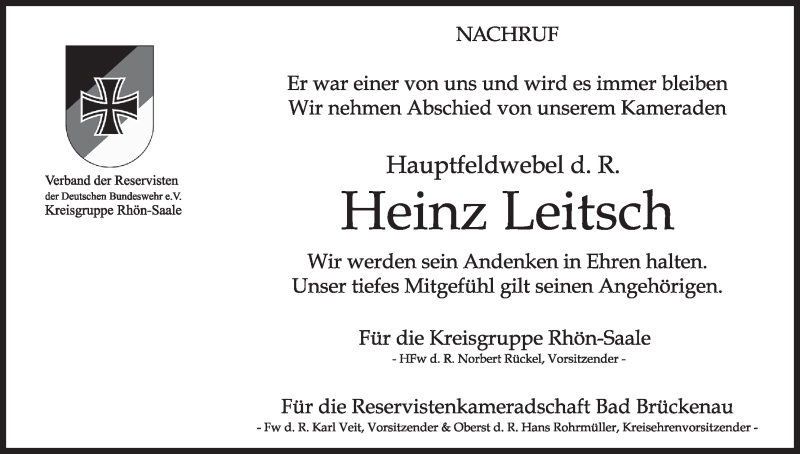  Traueranzeige für Heinz-Dieter Leitsch vom 17.12.2014 aus MGO