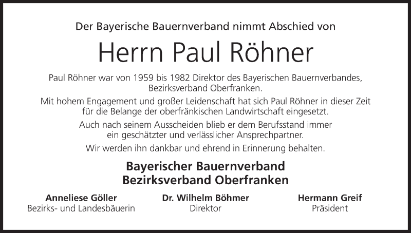  Traueranzeige für Paul Röhner vom 30.12.2014 aus MGO
