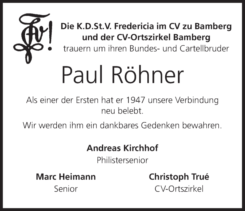  Traueranzeige für Paul Röhner vom 30.12.2014 aus MGO