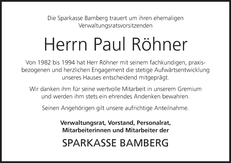  Traueranzeige für Paul Röhner vom 31.12.2014 aus MGO